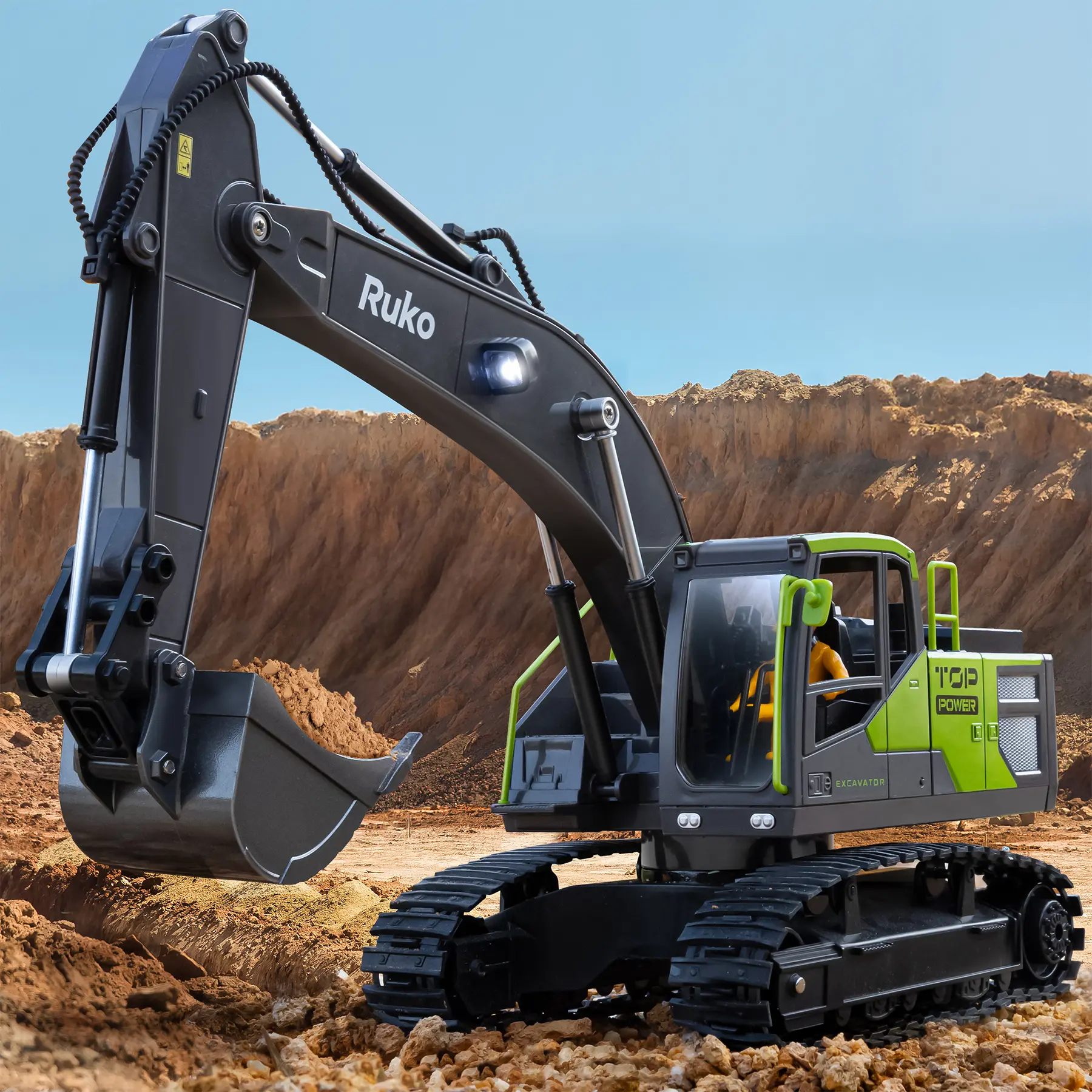 Ruko 1661 Remote Control Excavator Toys for Boys, 2.4Ghz RC Construction Vehicles with Metal Shovel & Simulated Lights Gift for Kids