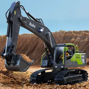 Ruko 1661 Remote Control Excavator Toys for Boys, 2.4Ghz RC Construction Vehicles with Metal Shovel & Simulated Lights Gift for Kids