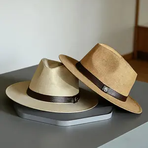 Trendy Spring/Summer Straw Hat! This cross - border Panama British - style beach hat offers sun protection. Crafted from men's belt paper straw, it's breathable, lightweight, and stylish. A must - have for the season.