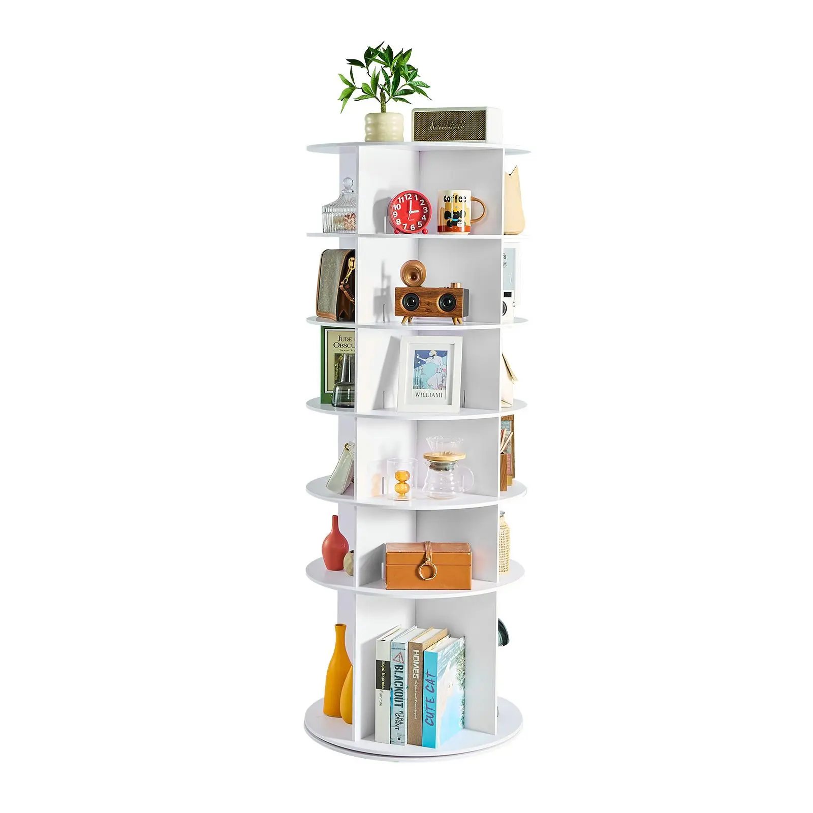 【summerfinds】VEVOR 6-Tier 360° Rotating Vertical Shoe Rack Tower, Free-Standing Spacious Storage Shoe Racks, Round Lazy Susan Carousel Organizer for Bedroom, Entryway, Closet, White, Free-Standing Shoe Racks