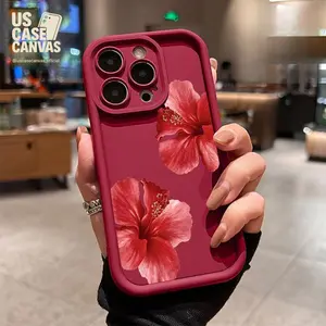 Hibiscus Blooms Pattern TPU Phone Case for iPhone 16 15 14 Pro Max 13 12 11 X XS Plus Shockproof Non Slip Military-Grade Protection Silicone Cover Cellphone Protective Smartphone Casing Wireless Protector