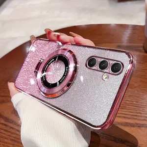 Soft Bling Glitter with Ring Magnetic Protective Back Cover for Samsung for Galaxy A15 A05 A05S A35 A25 A55 A14 A34 A54 S24 S24Plus S24Ultra S23 S23Ultra S23Plus S22 S22Ultra S22 S23FE S21FE Case Accessories Cellphone Casing