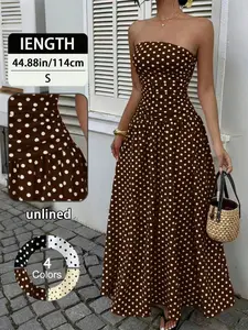 Elegant Fashion Spring Summer Yk2 Halter Sleeveless Polka Dot Waist Cinching A-Line Long Dress Gowns Lady, Women's Stylish Party Wear Formal Wear Elegant Evening Dress