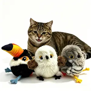 Flapping Bird Cat Toy No Flying, Lifelike Toucan, White Tit, Cuckoo, Chirping Toy, Touch Activated Rechargeable Plush Kitten Toy with Catnip, Interactive Exercise Toy for All Breeds, 5.1 Inch Black