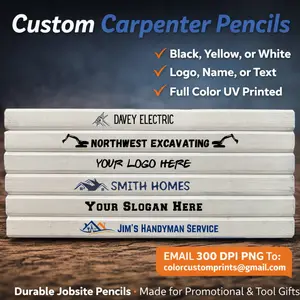 Custom Carpenter Pencils with Company Logo & Funny Sayings Durable Black or White Full Color UV Printed Promotional Gift for Contractors and DIY Enthusiasts