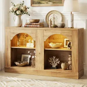 47" Farmhouse Arched Entryway Console Table with LED Lights & Adjustable Shelves, Sofa Table Storage Sideboard Buffet for Entrance, Living Room