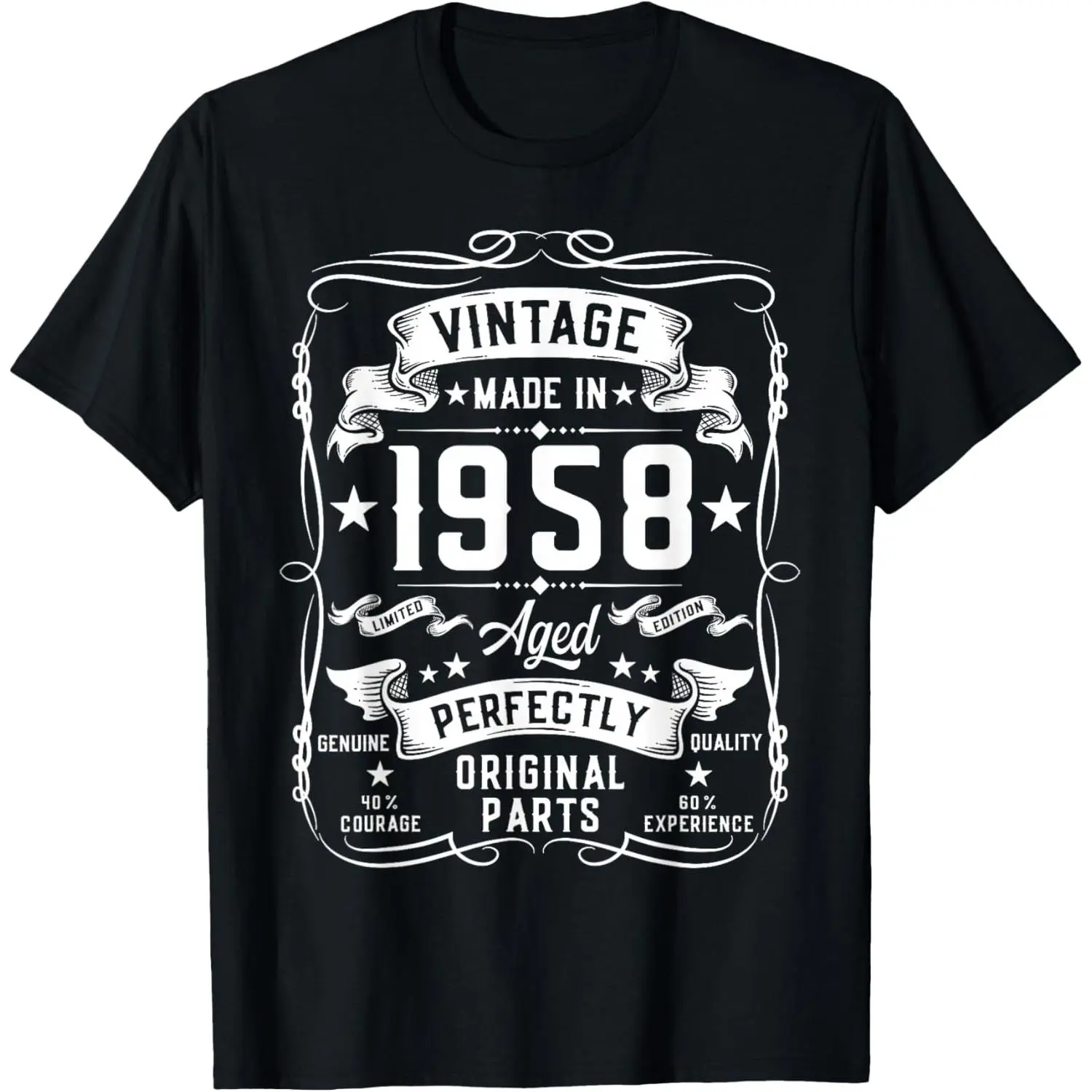 Men's Vintage 1958 Graphic Knit T-Shirt - 100% Cotton Shortsleeve Round Neck Basic Menswear Top, Machine Washable Fabric, Casual 67th Birthday Gift, Chic Drawing Print, All Seasons, Regular Cut, Streetwear, Sports