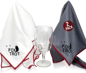 Fox Trot Large Microfiber Polishing Cloths (2 Pack White | Gray) | Streak Free, Lint Free Shine and Clarity for Wine Glasses, Stemware and More