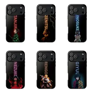 Demon Slayer Tanjiro Zenitsu Inosuke Nezuko Rengoku Giyu Case for iPhone 17-7 Pro Max Plus & Samsung Galaxy S25-S21 Ultra Plus - Kimetsu no Yaiba Glowing Neon Name Aesthetic Phone Cover Unisex