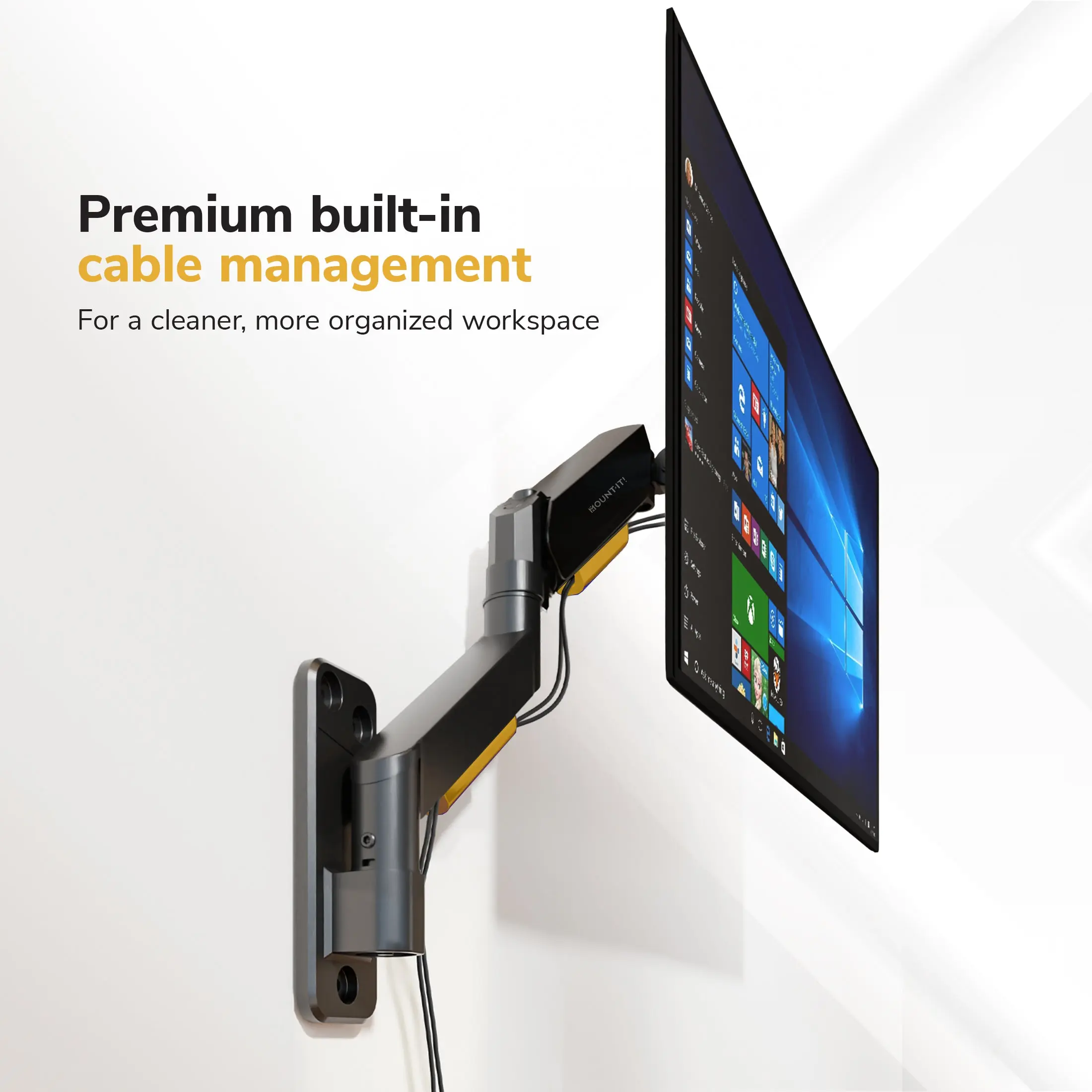 Mount-It! Adjustable Solid Monitor Wall Mount with Monitor Arms, Gas Spring, Full Motion Tilt, Swiveling & Rotation for 17"-32" Screens, 22 lb Capacity, VESA 75x75/100x100