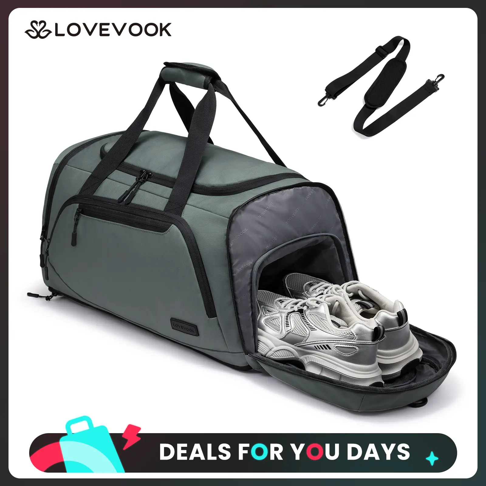 LOVEVOOK Gym Bag for Men & Women with Shoe & Wet Compartment - Duffle Bag for Travel, Sports, Fitness & Workout ，45L Duffle Bag Foldable Lightweight Travel Duffel Bags Large Packable Travel Bag Water Repellent & Tear Resistant (Black) DealsForYouDays