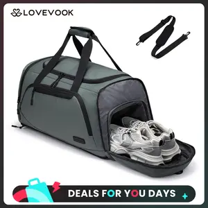 LOVEVOOK Gym Bag for Men & Women with Shoe & Wet Compartment - Duffle Bag for Travel, Sports, Fitness & Workout ，45L Duffle Bag Foldable Lightweight Travel Duffel Bags Large Packable Travel Bag Water Repellent & Tear Resistant (Black) DealsForYouDays