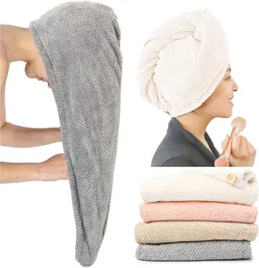 Extra Large 4 Pack Microfiber Hair Towel Wrap for Women Super Absorbent & Quick Dry Hair Drying Towels with Button, Hair Turbans for Curly Hair Long & Short Hair - Anti-Frizz