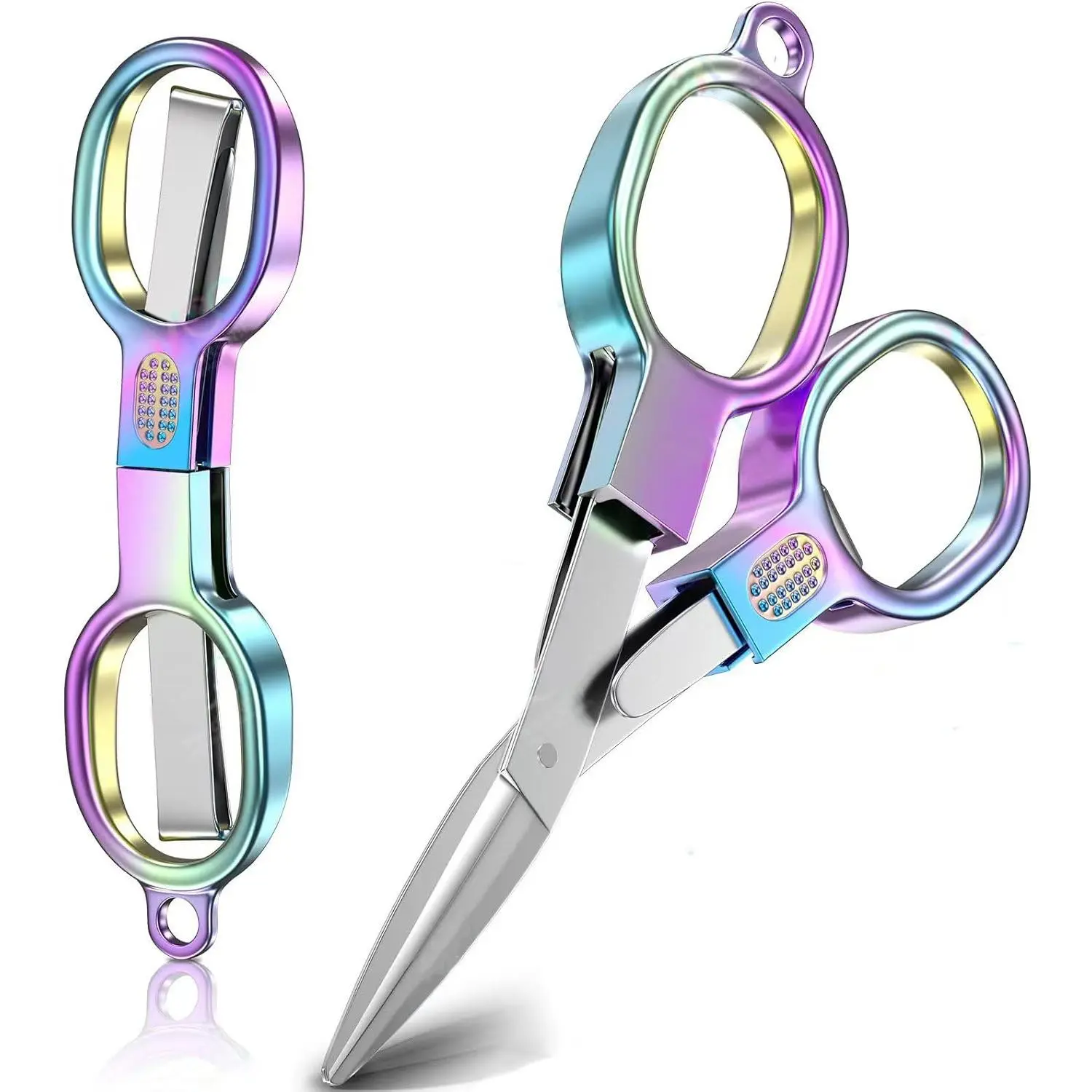 2 count Folding , Stainless Steel Safety Portable Mini Travel Small , Foldable Pocket Badge Scissor, Suitable for Travel, , Office, Craft, Sewing, Nurse Accessories