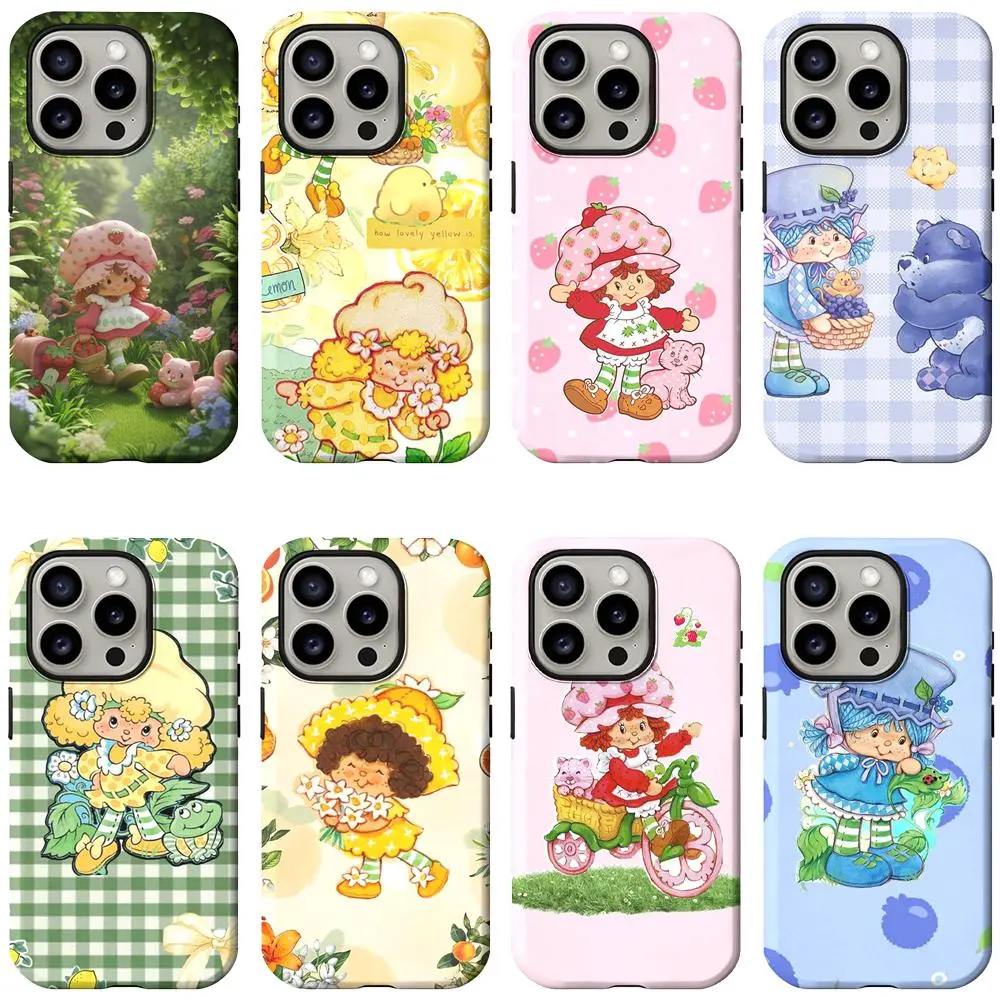Cute Vintage Art Strawberry Shortcake Cartoon Print Smartphone Case - Shockproof Hard Shell Protection Accessory Fits Multiple Sizes iPhone 17-11 (Pro,Pro Max,Plus) & Samsung Galaxy S23-26 (Plus,Ultra) Devices - Ideal Gift