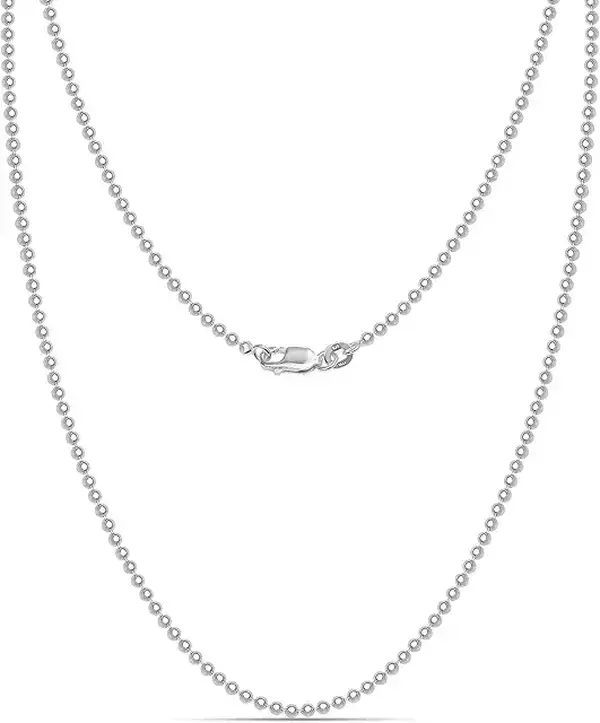 LeCalla 925 Sterling Silver Necklace for Women, Elegant Italian Diamond-Cut Bead Ball Chain, Dainty 1.2mm Strand for Daily Wear or Any Occasion, 18 Inches