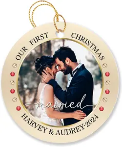 Our First Christmas Married Ornament Christmas, Personalized Marry Engaged Picture Ornament, 2024 Ornament Gifts for Christmas, Custom Names & Photo Year Married Ornament, 1st Xmas Married Ornaments, Our First Christmas Married #2 Ornament