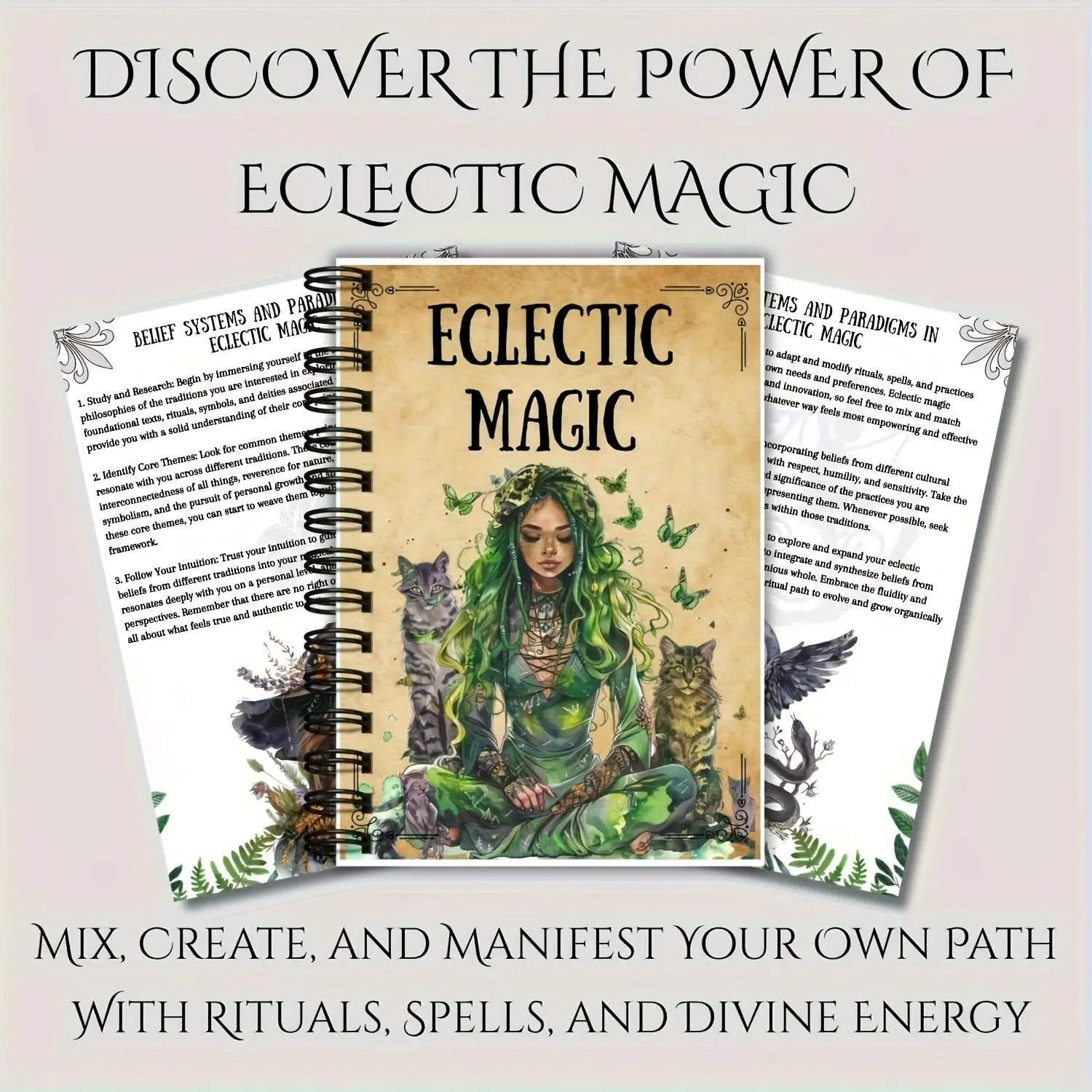 Magic Encyclopedia: Witchcraft & Manifestation Guide, Rituals, Spells, Herbs, Crystals, Moon Phase Energy, Spiritual Awakening, Intuition Boost, Shadow Work Journal, Spiral Coil Aesthetic Notebook