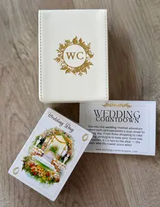 Wedding Countdown Card Game — Vegan Leather Keepsake Box, Gold Foil, Bridal Shower Gift, Custom Engraving Available