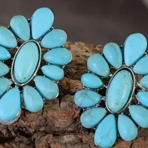 Ear Women Western Turquoise Blue Stone Earrings Western Style Jewelry