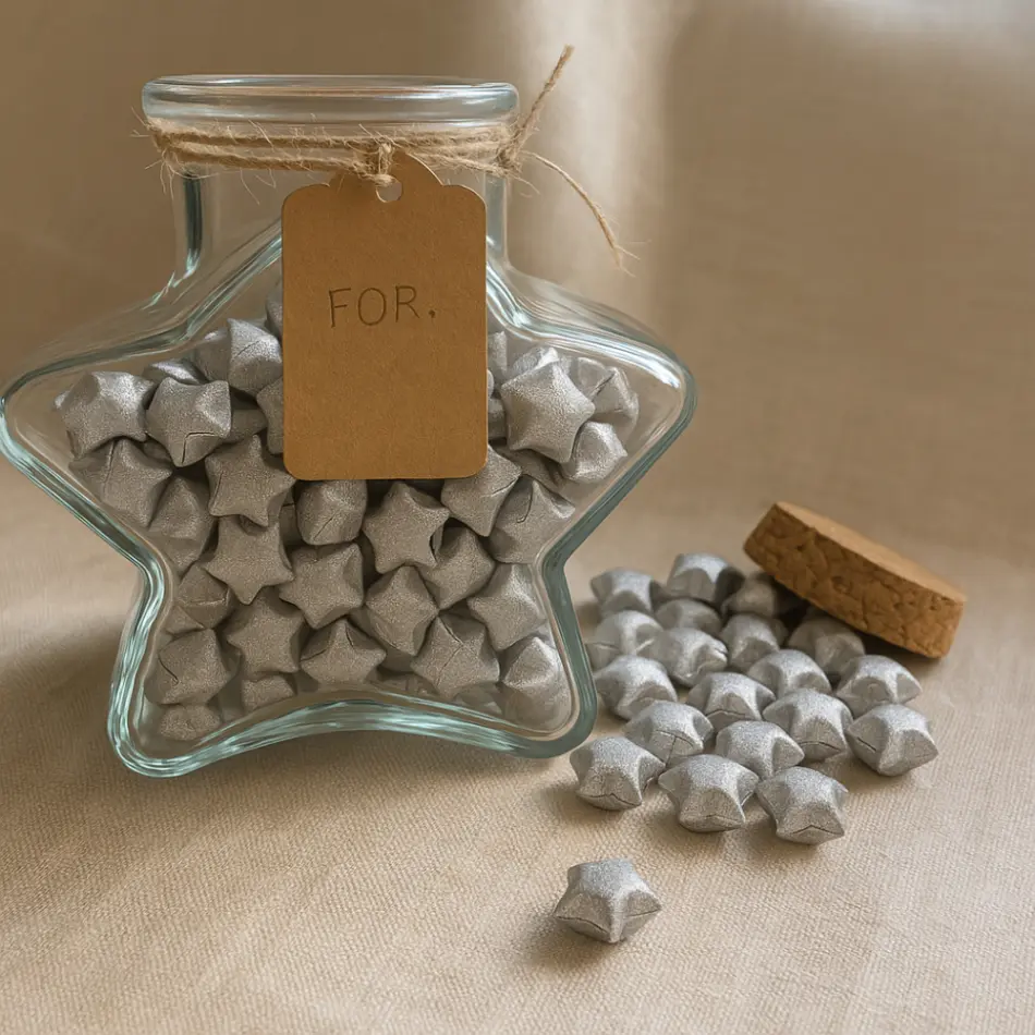 Origami Lucky Stars Jar  Handmade Paper Stars of Wishes, Cute Desk Decor, Gift , Jar of Stars, Room Decor