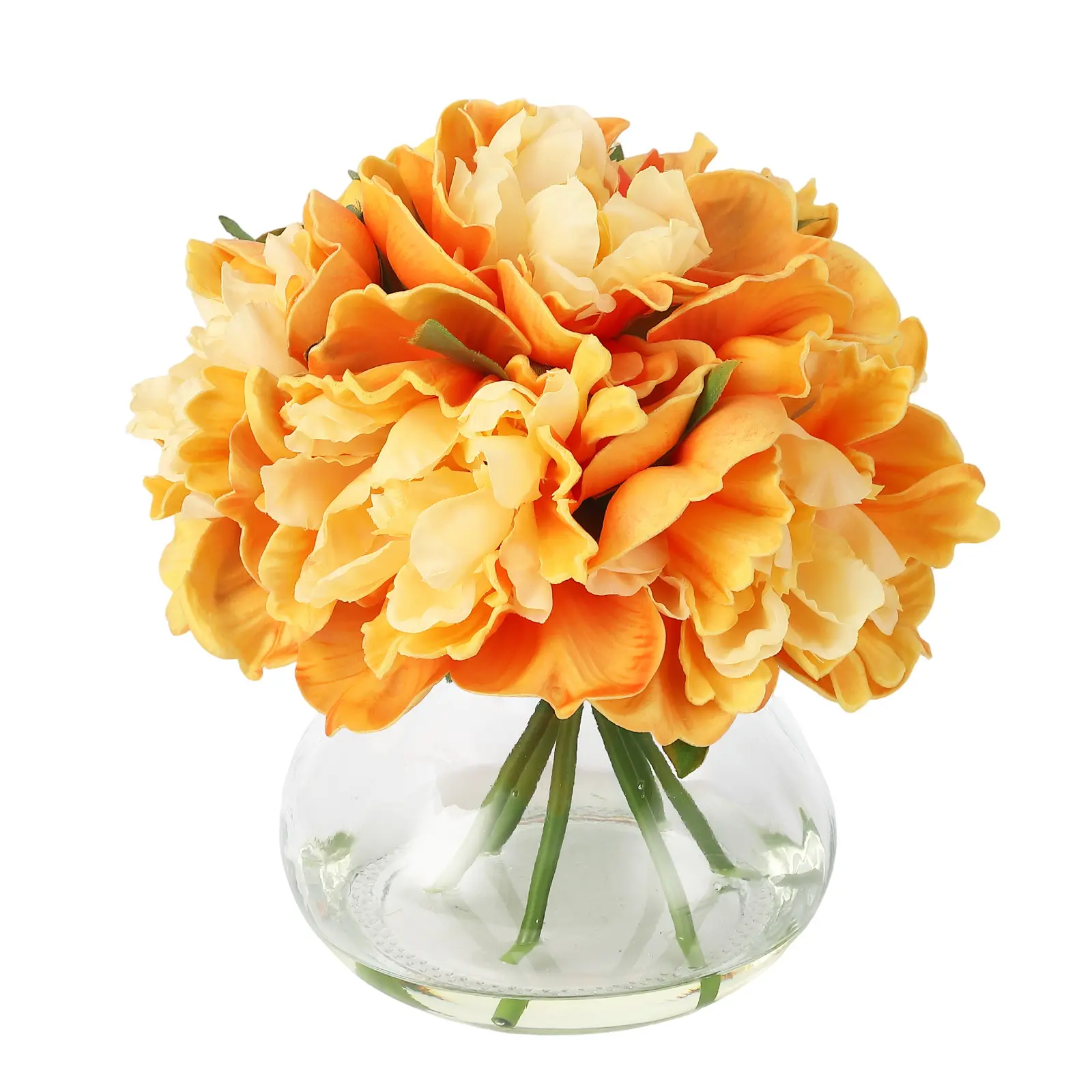6-Piece Reusable Artificial Peony Decorative Floral Arrangement in Glass Bottle with Faux Water, Compact Table Centerpiece for Home or Wedding Gift