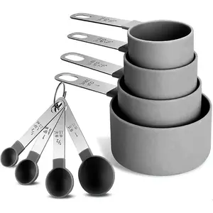 Measuring Cup & Spoon Set, 8pcs/set Silicone With Stainless Steel Handle, Measuring Cup Included, Measuring Cup For Dry & Liquid Ingredients, Kitchen Measuring Utensils