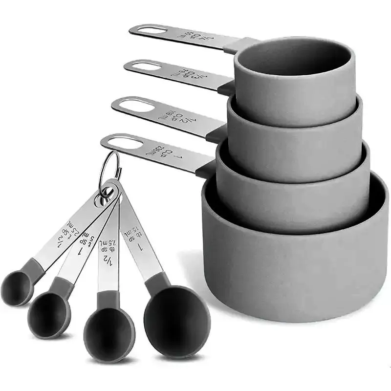 Measuring Cup & Spoon Set, 8pcs/set Silicone With Stainless Steel Handle, Measuring Cup Included, Measuring Cup For Dry & Liquid Ingredients, Kitchen Measuring Utensils, Kitchenware, Kitchen Gadgets, Measuring Cups and Spoons