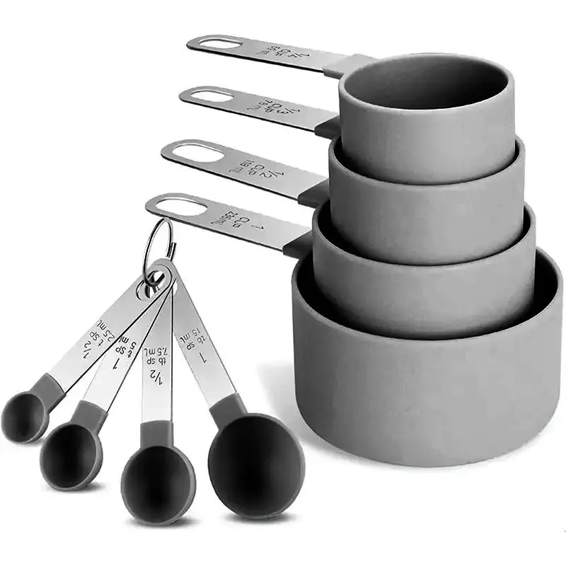 Measuring Cup & Spoon Set, 8pcs/set Silicone Measuring Spoon With Stainless Steel Handle, Measuring Cup For Dry & Liquid Ingredients, Kitchen Measurin