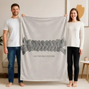 1 piece The strength of three-stranded rope and the meaning of unity themed flannel blanket - Oversized fluffy flannel sofa blanket, suitable for beds and sofas, modern design, all-season use, digitally printed pattern, 100% polyester material