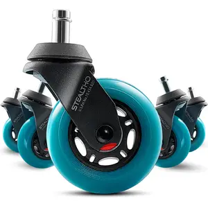 Stealtho Office Chair Caster Wheels Replacement Set of 5 - Protect Hardwood Floor Without Chair Mat - Heavy Duty Casters - Navy Soft Polyurethane