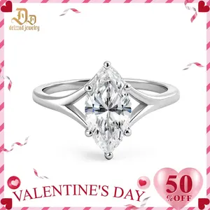 Delzzad 2ct Cathedral Split Shank Solitaire Marquise Engagement Ring Band Synthetic Moissanite Ring Jewelry S925 Perfect Birthday Engagement Wedding Anniversary Christmas Gift