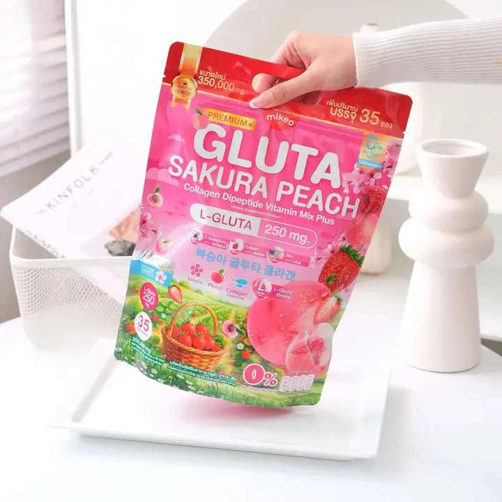 Mikeo Sugar-Free Glutathione Beauty Supplement Powder Mix - Sakura Peach Flavor, Collagen Dipeptide, Vitamins, 35 Sachets×10g Dietary Drink for Skin Care, Radiant Skin, Hydration Support