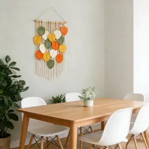 Macrame Wall Hanging Decorative Fringe Leaf Tapestry Bohemian Style Fiber Art Living Room Bedroom Background Wall Decoration
