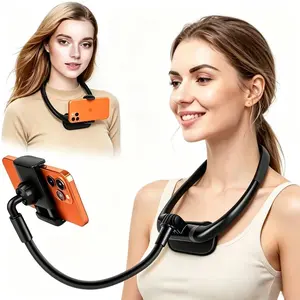 Neck-mounted phone holder. Equipped with a 360° freely adjustable bendable design, it is suitable for use in bed, on a desk, and during travel. It is a multi-functional household/car/outdoor travel holder, compatible with smartphones ranging from4-7inches