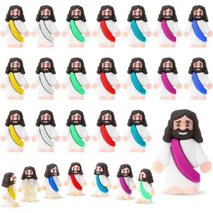 Household daily necessities Bememo 25 Pcs Little Jesus Figures Original Design Mini Rubber Jesus Figurine to Hide and Seek Religious Party Favors Sunday Baptism Gifts(Multicolor)