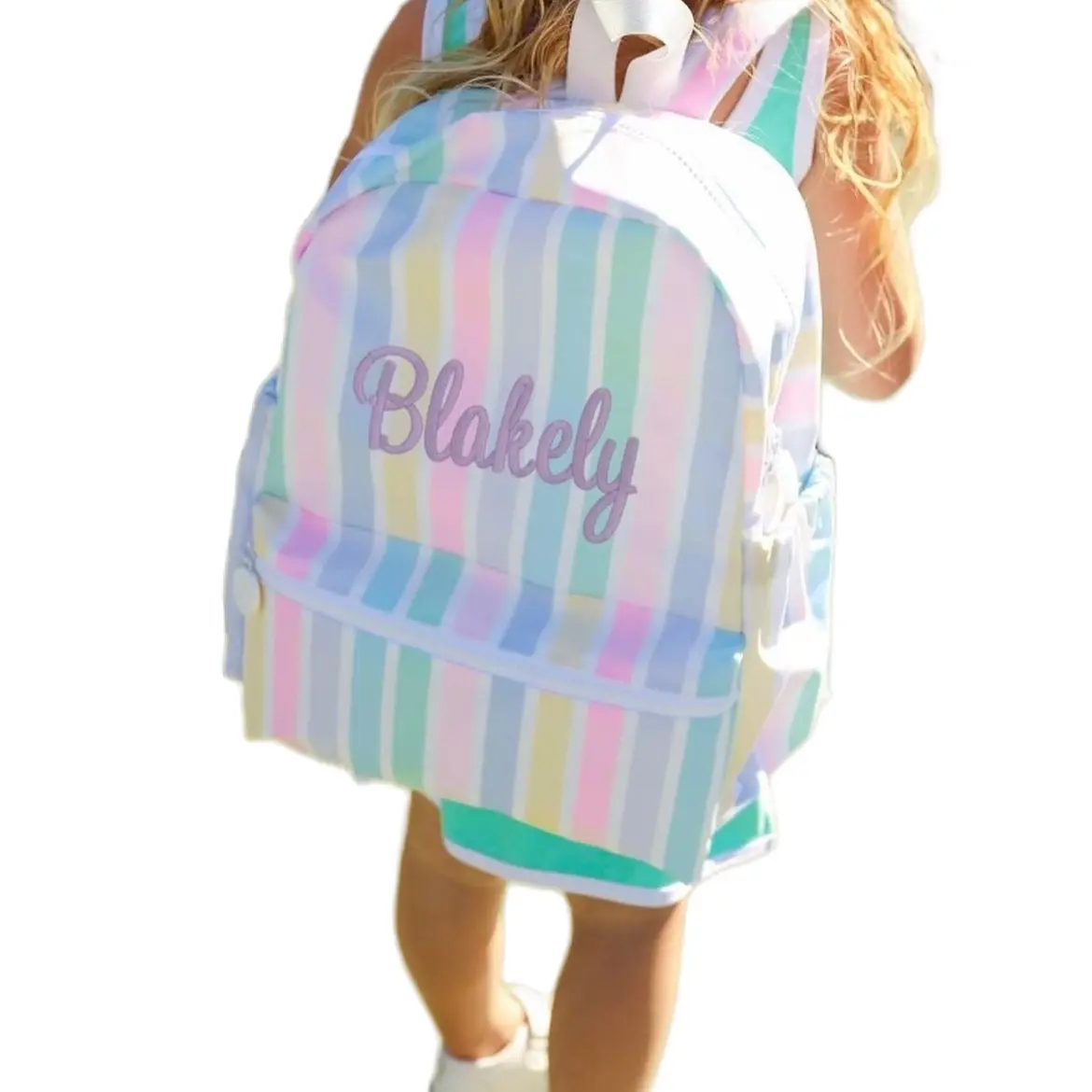 Girly Stripes Monogrammed Backpack