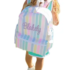 Girly Stripes Monogrammed Backpack