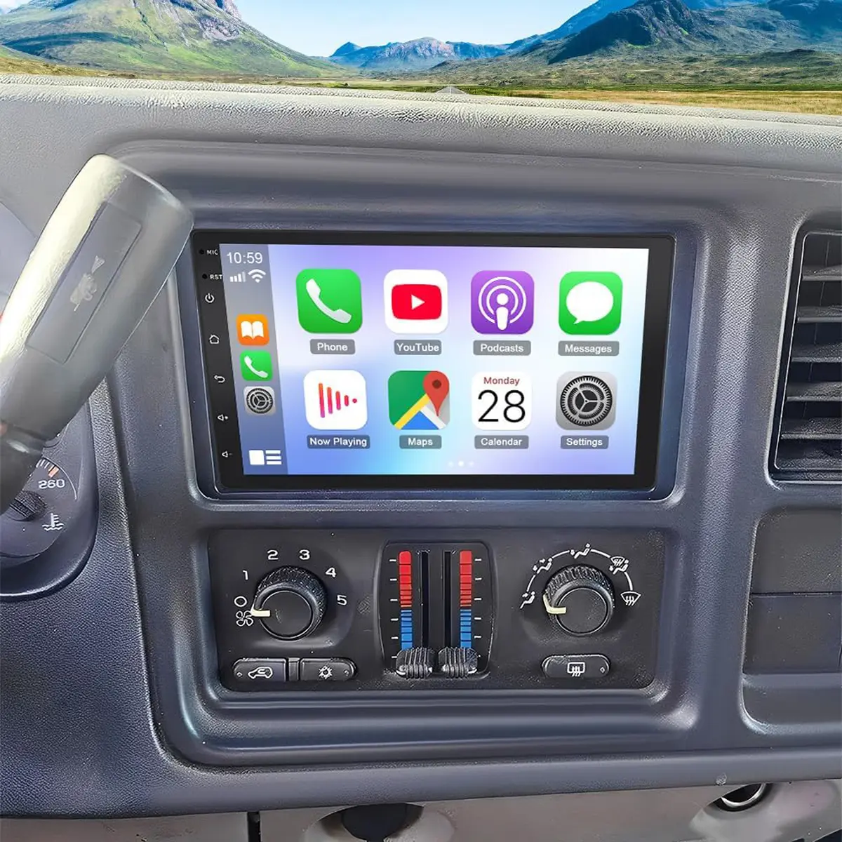 7-Inch HD Car Video Player Android 13 Touchscreen Head Unit for GMC Sierra 1500/2500 2003-2006, Wireless CarPlay Screen, Android Auto, GPS Navigation, Bluetooth, WiFi, Backup Camera, 2+32GB, Multi-Language Support, FM Radio, Split Screen Function, 7 Inche