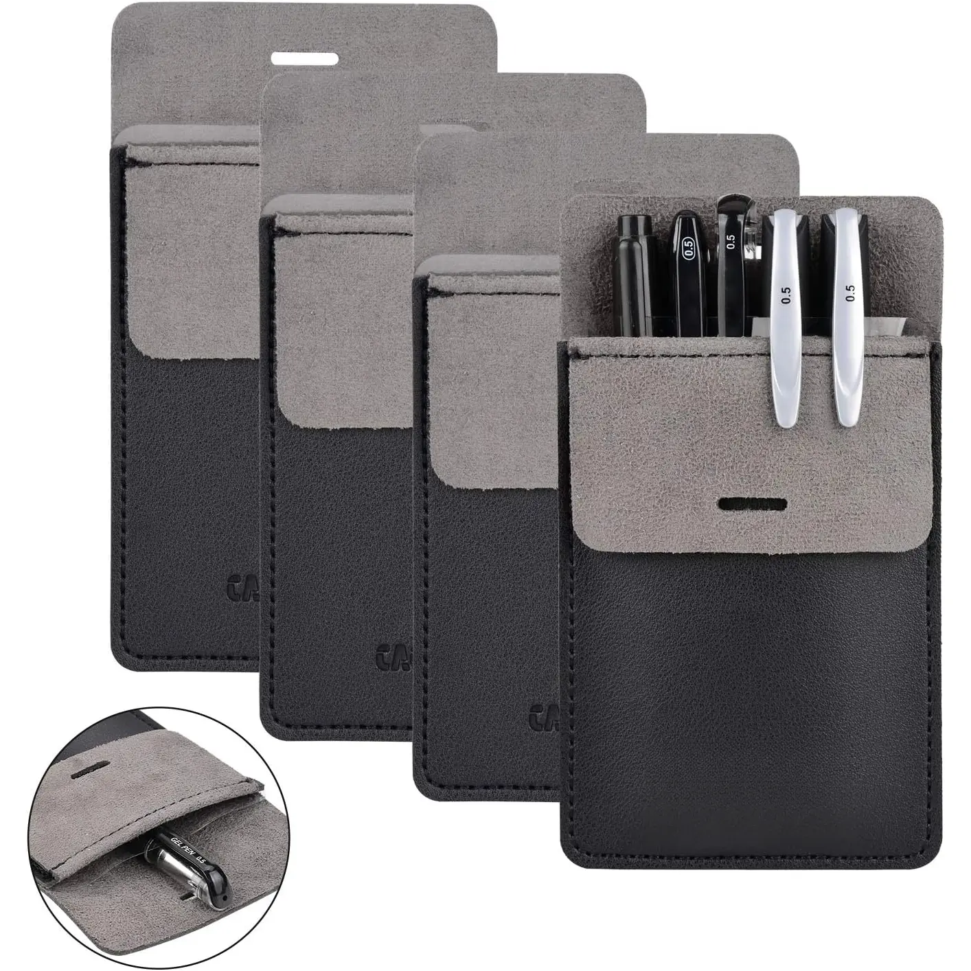 Pocket Protector, 4 Pack  PU Leather Men Women Pen Holder Pouch Pocket Organizer For Shirts, Lab Coats, Pants; Multi-Purpose-Holds Pens, Pointers, Pencils, Ruler, Tools (Black 4 count)