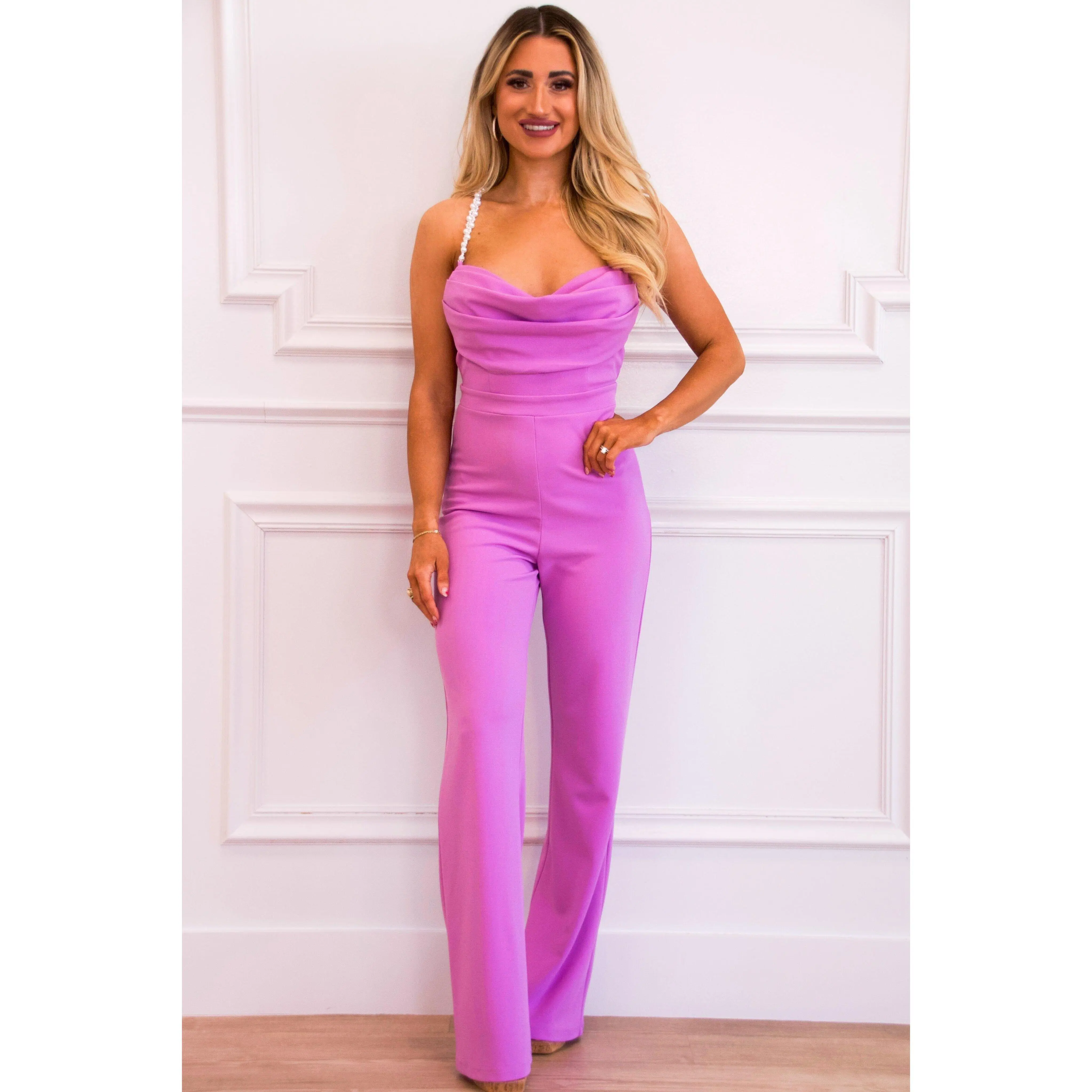 Leva Pearl Strap Jumpsuit: Lavender