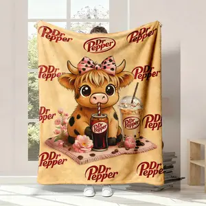 Dr Pepper Cartoon Cute Highland Cow  Bow Leopard Print  Pattern Blanket Soft Warm Throw Blanket  Warm Nap Blanket for Home Office Travel Camping Gifts cozy lightweight