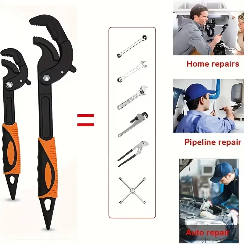4-piece multi-purpose pipe wrench set (10+14 inches), universal wrenches, hydraulic metal wrench, compatible with nuts, bolts; adjustable quick wrench, suitable for automotive repair, piping installation, home maintenance,as gift for holidays or parties