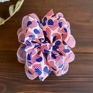 Lrc Flag Hearts Print, 2in1 Stackable Ribbon Hair Bow