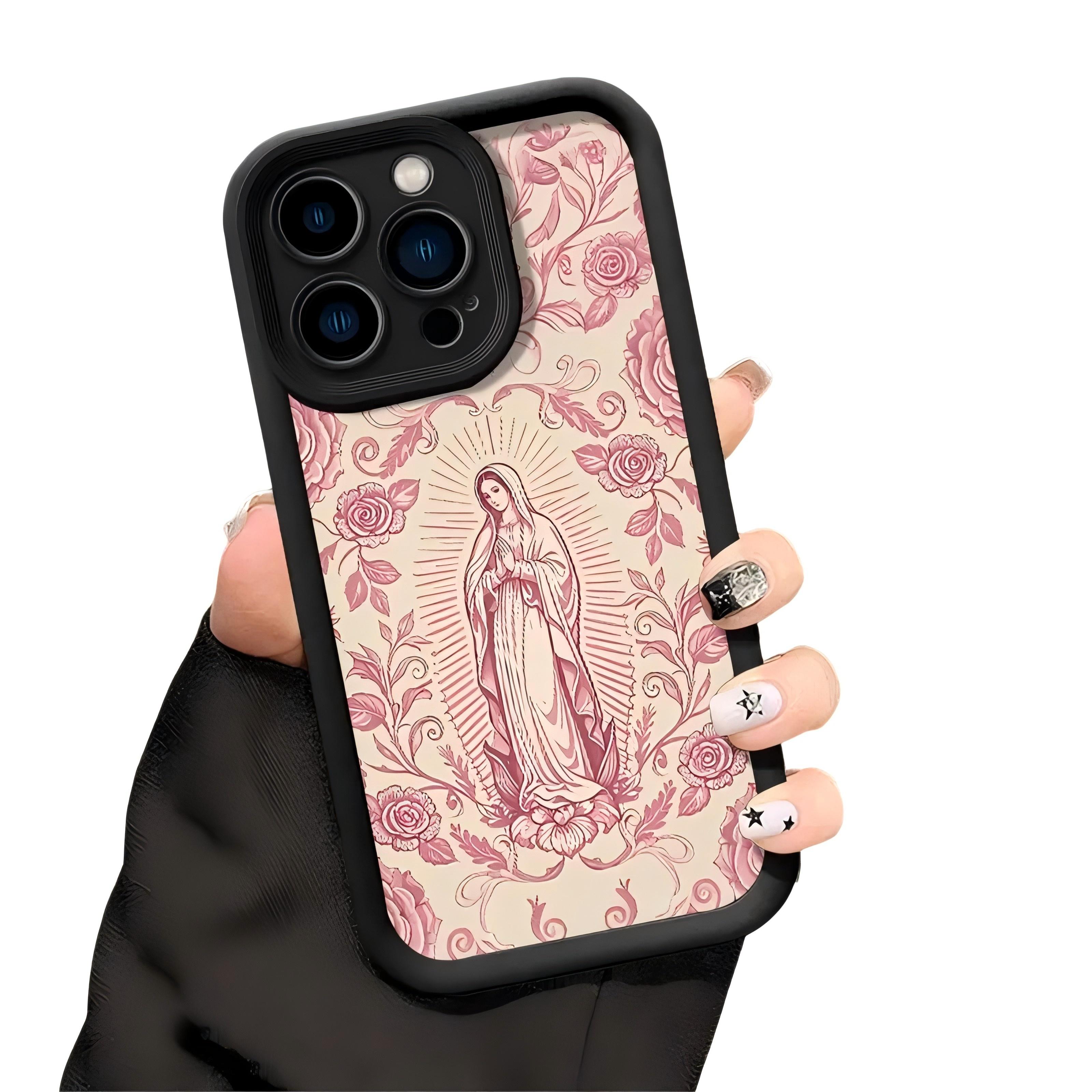 Virgin Mary Pattern Phone Case for iPhone 17 16 15 14 13 12 11 – Soft TPU, Fully Protected & Shockproof Cover Stylish Trendy Gift for Christian Faith Lovers!