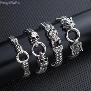 2026 Viral Men’s Retro Punk Stainless Steel Bracelet | Snake, Beast & Skull Design | Hot V-Day Gift for Him