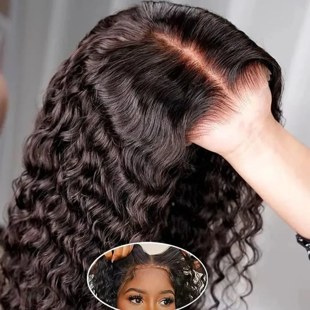BLING HAIR Deep Wave Wig, Glueless 5x5/6x4 Lace Closure Human Remy Hair for Black Women, 180% Density, Pre-plucked lace blends into skin, Adjustable strap customizes the fit, Natural Black Color, 12-36 Inches, Lace Frontal Wig