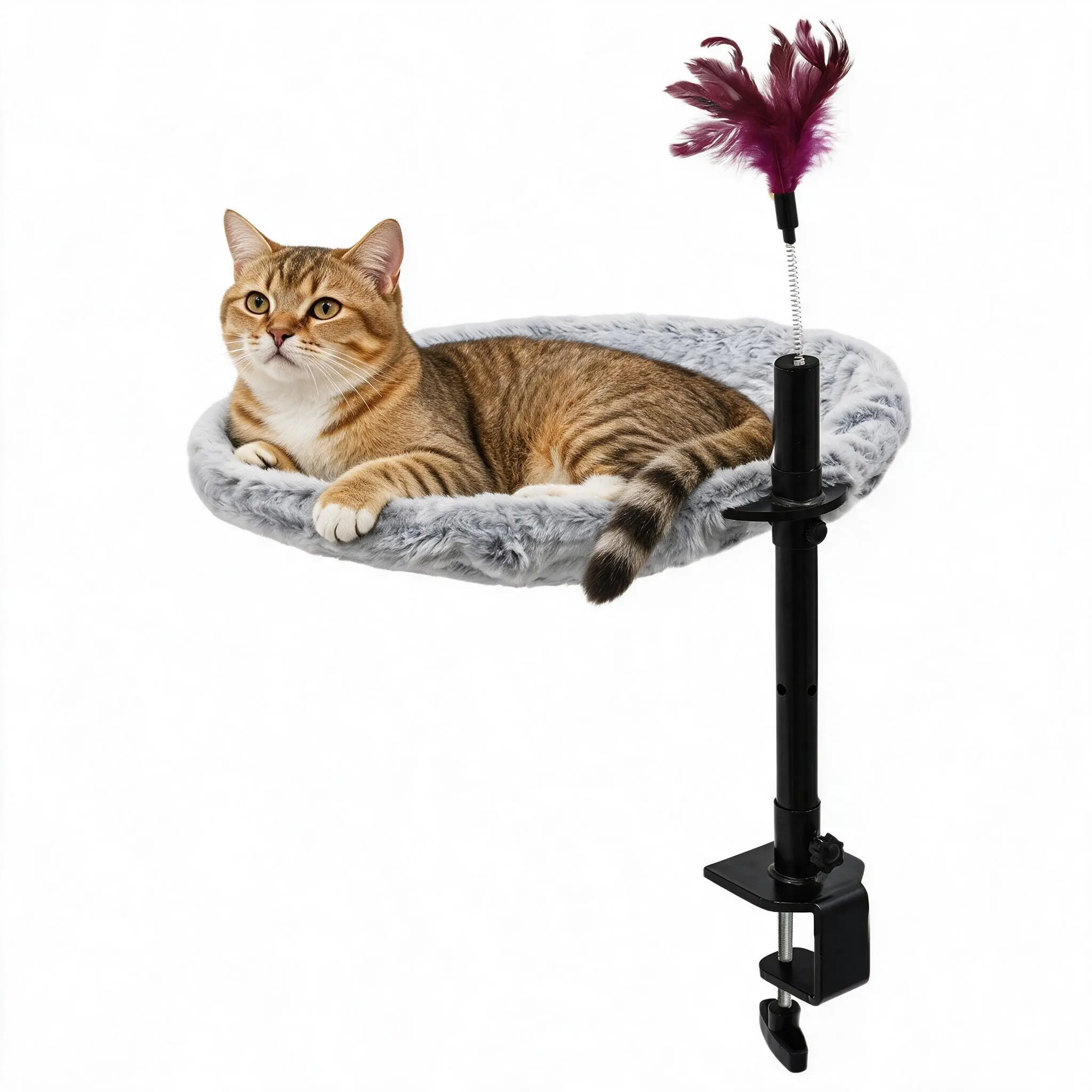 Cat Comforter with Feather Toy - Soft Gray Bed for Cats - Interactive Playtime Accessory - Perfect for Indoor Cats