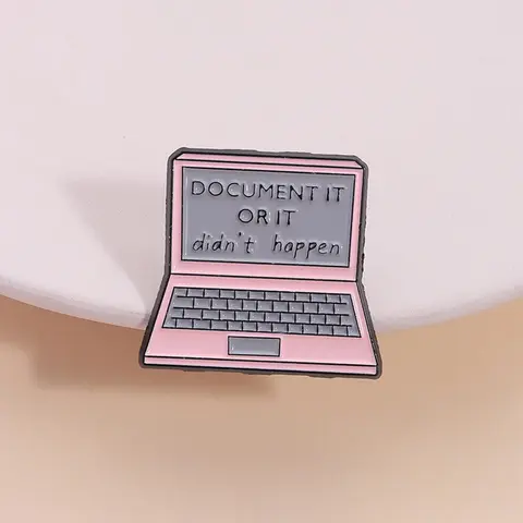 Document It Or It Didn't Happen Letter Design Laptop Shaped Brooch Clip, Cute Computer Design Brooch, Fashion Accessories for Women & Men