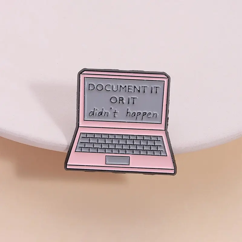 Document It Or It Didn't Happen Letter Design Laptop Shaped Brooch Clip, Cute Computer Design Brooch, Fashion Accessories for Women & Men